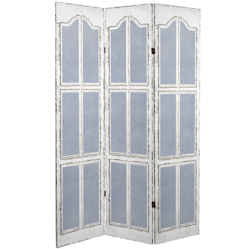 6 Ft. Tall Double Sided Stone Doorway Canvas Room Divider, Blue White