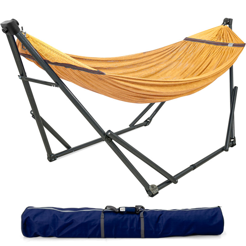  Hamac réglable pour 2 personnes, hamac portatif avec support pliable - salon, cour, porche, filet de hamac avec sac de transport, jaune