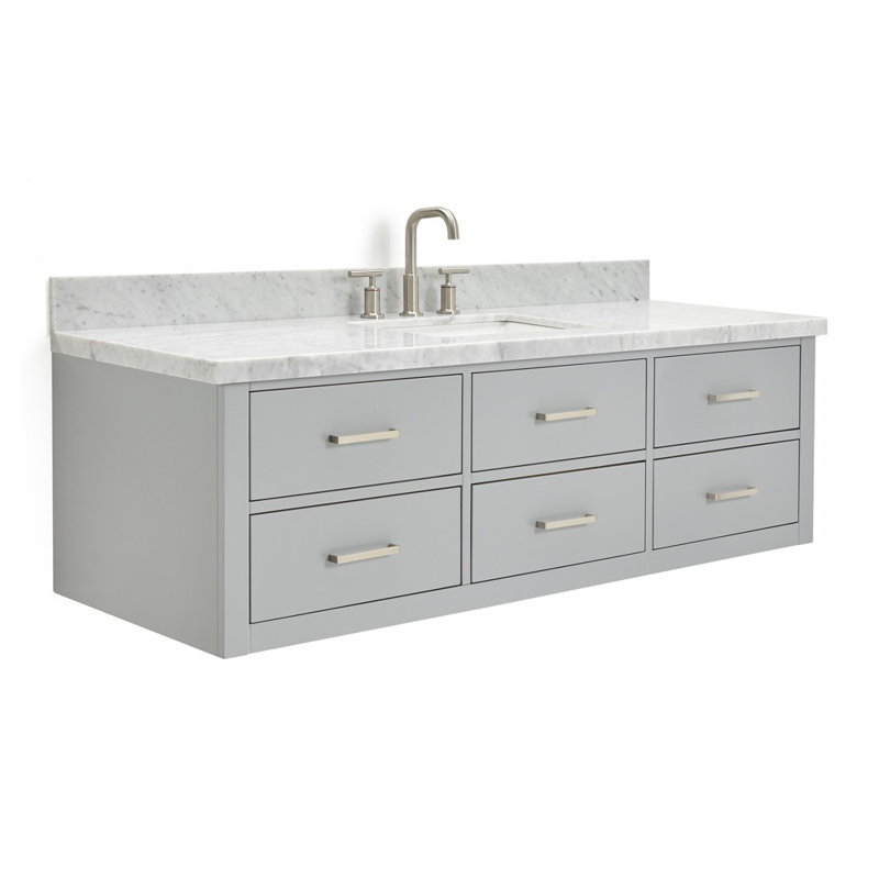 Ensemble de meuble-lavabo mural simple 61 po, Gris, Nickel brossé