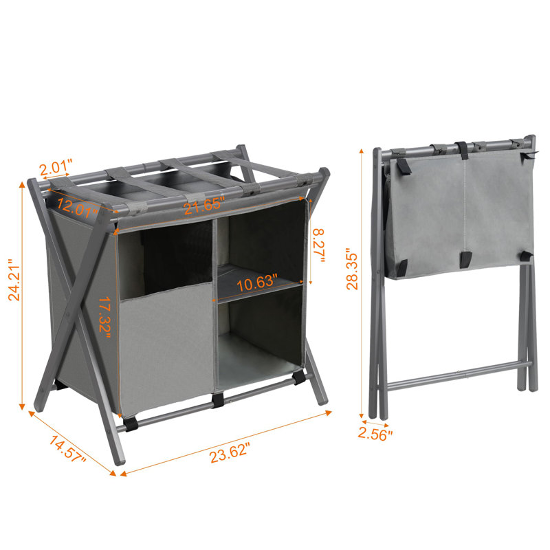Gray Steel Folding Luggage Rack with Laundry Bag