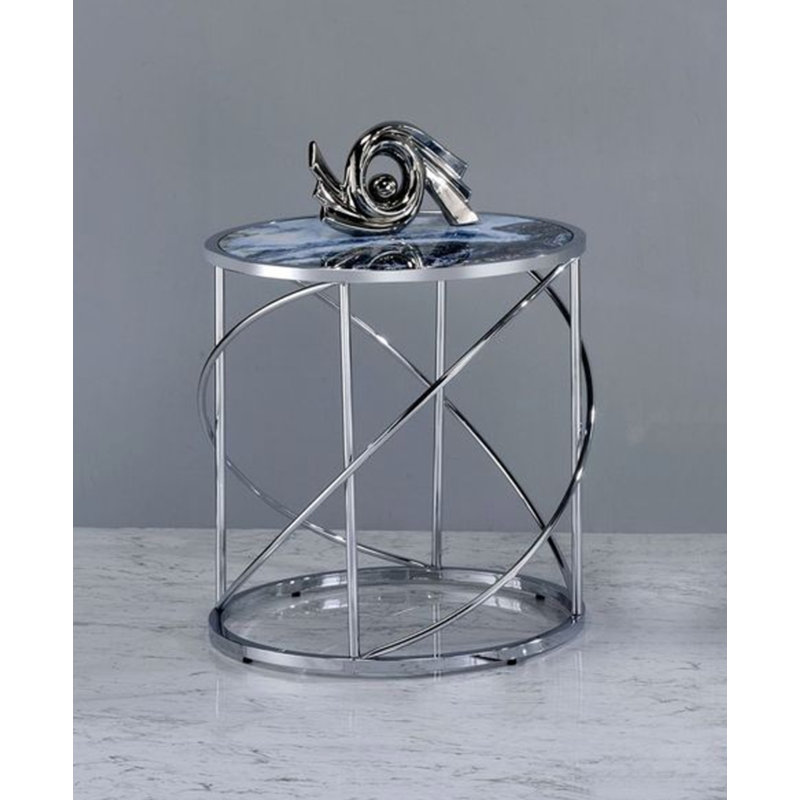 Lyda Blue Marble Print & Chrome Finish End Table