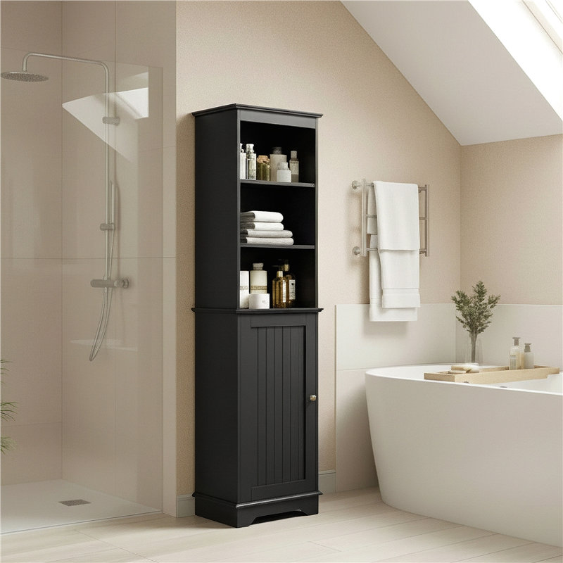 Armoire à linge Timmis l 16 po x H 60,5 po x P 12 po, Noir