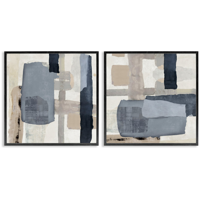 «Neutral Linear Abstracts», ensemble de 2 estampes grises encadrées, design par Jacob Q, H 12 po x l 24 po