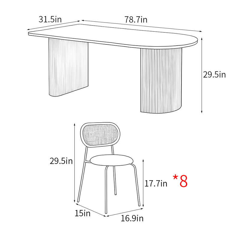 Ensemble de table de salle à manger simple de style français, Blanc, H 29,5 po x L 78,7 po x l 31,5 po