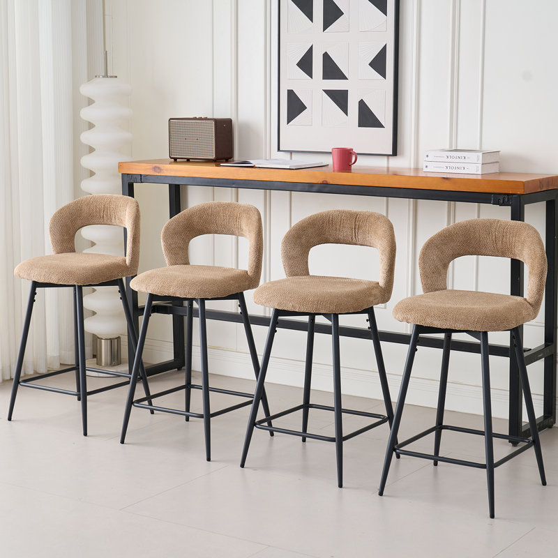 Swivel Upholstered Bar Stool with Iron Frame, Brown