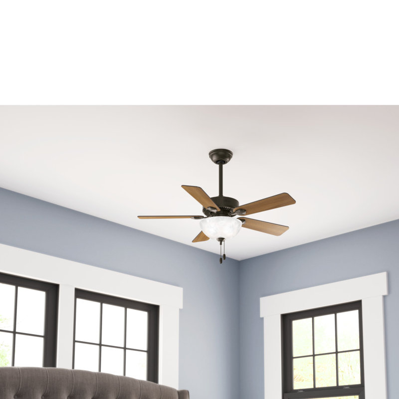 44" Swanson 5 - Blade Standard Ceiling Fan with Pull Chain and Light Kit Included, American Walnut