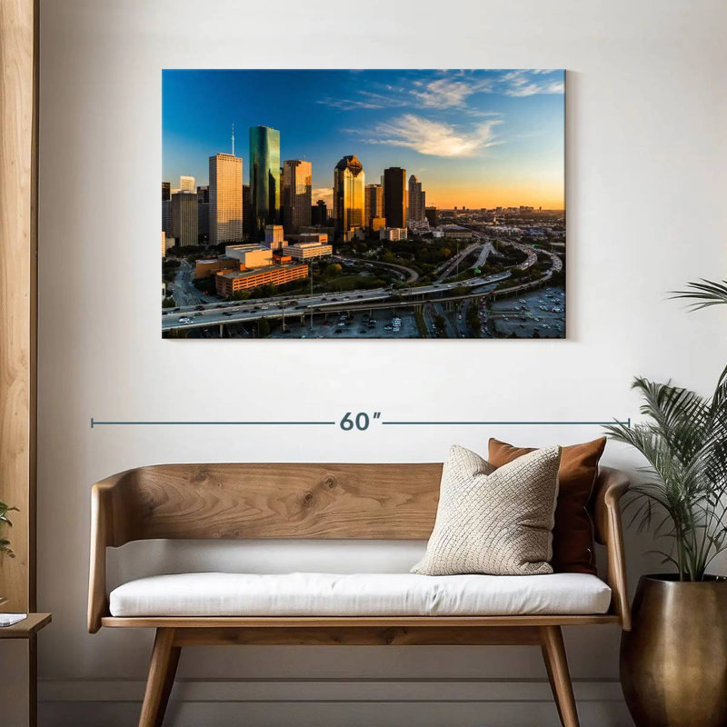 Ravi Houston Skyline au coucher du soleil, H 30 po x l 45 po