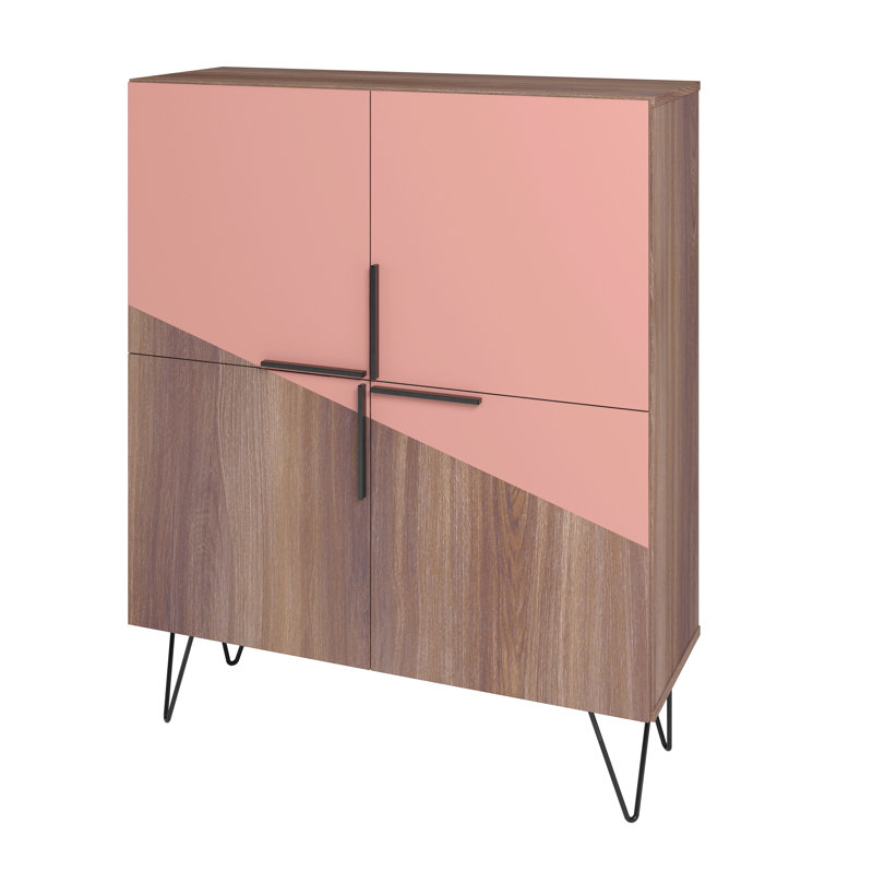 Armoire basse moderne de 35 po avec 4 tablettes Beekman, Rose/brun