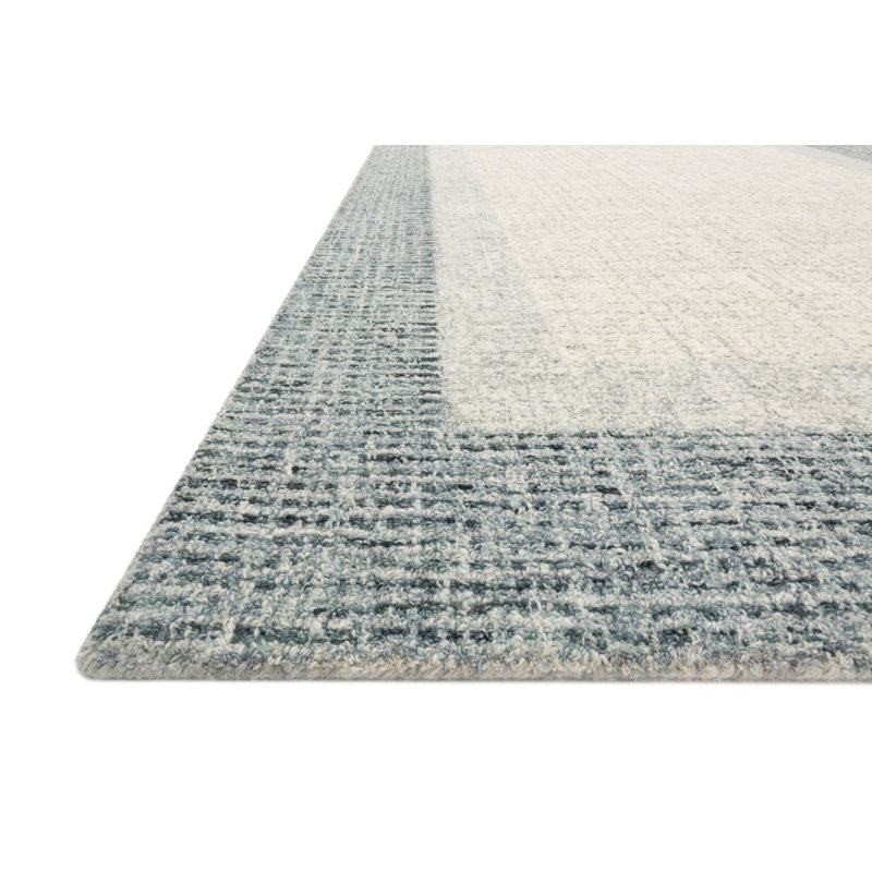 Tapis gris/bleu en laine touffeté à la main Turk, Rectangle 5 pi x 7 pi 6 po