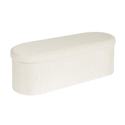 Ottoman With Storage,Sherpa Folding Storage Ottoman Foot Rest,Collapsible Bedroom Bench (White）
