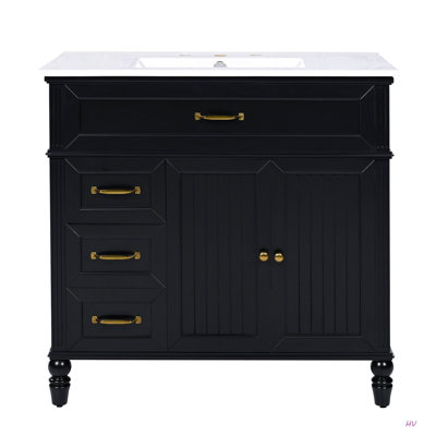 Meuble-lavabo 36 po avec lavabo, armoire de salle de bain avec tiroirs, structure solide et panneau de fibres à densité moyenne, un paquet