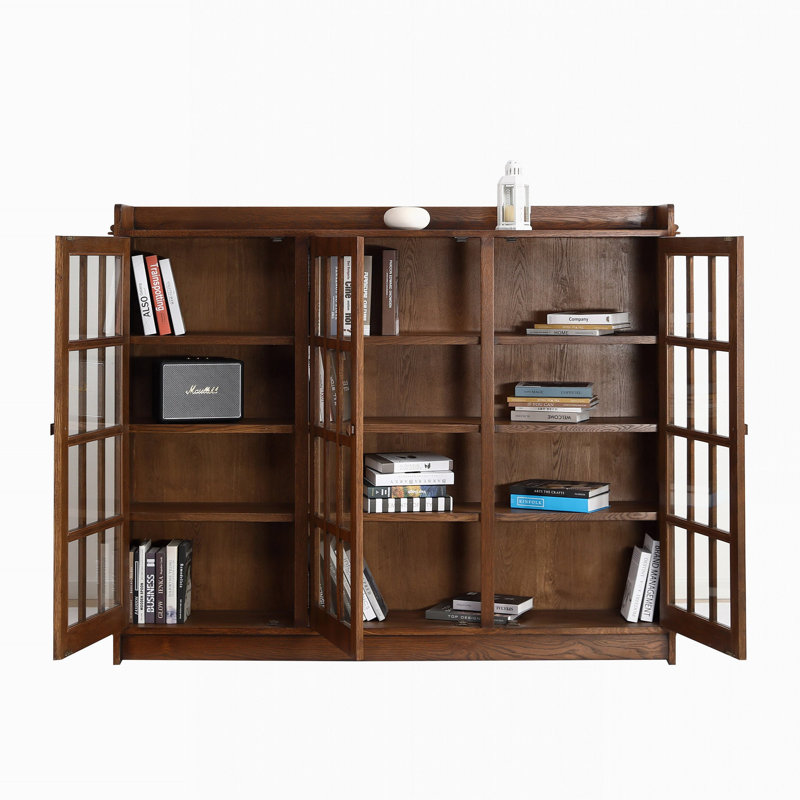 Mission Oak 3 Door Display Bookcase, Walnut Stain