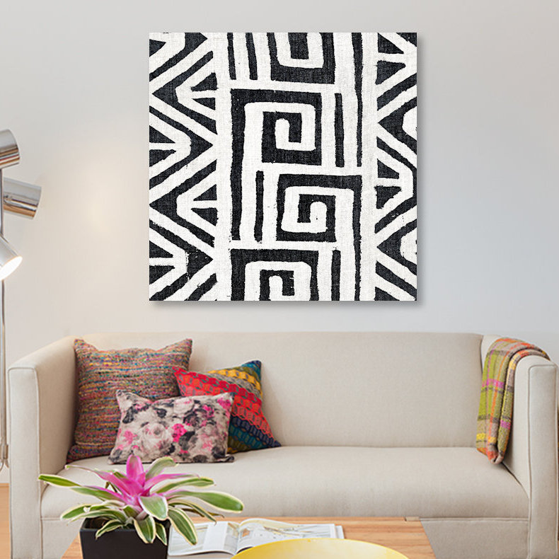 «Mudcloth White Geometric Design VIII», impression sur toile, H 12 po x l 12 po x P 0,75 po, Toile tendue, Pas de tapis