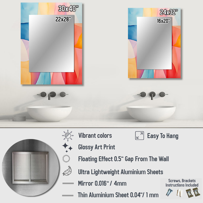 Midcentury pastel color collages IV - Geometric Wall Mirror, Modern Decorative Mirror, Printed Metal Art, 32" x 24"