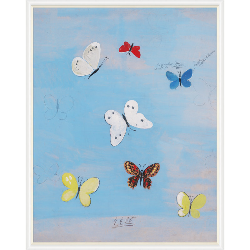 Flying Butterflies Print by Paule Marrot, 54" H x 43" W x 1.25" D, White Framed