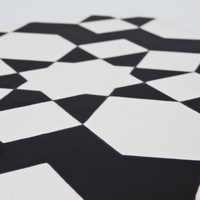 Affos 8" x 8" Cement Patterned Wall & Floor Tile, White/Black