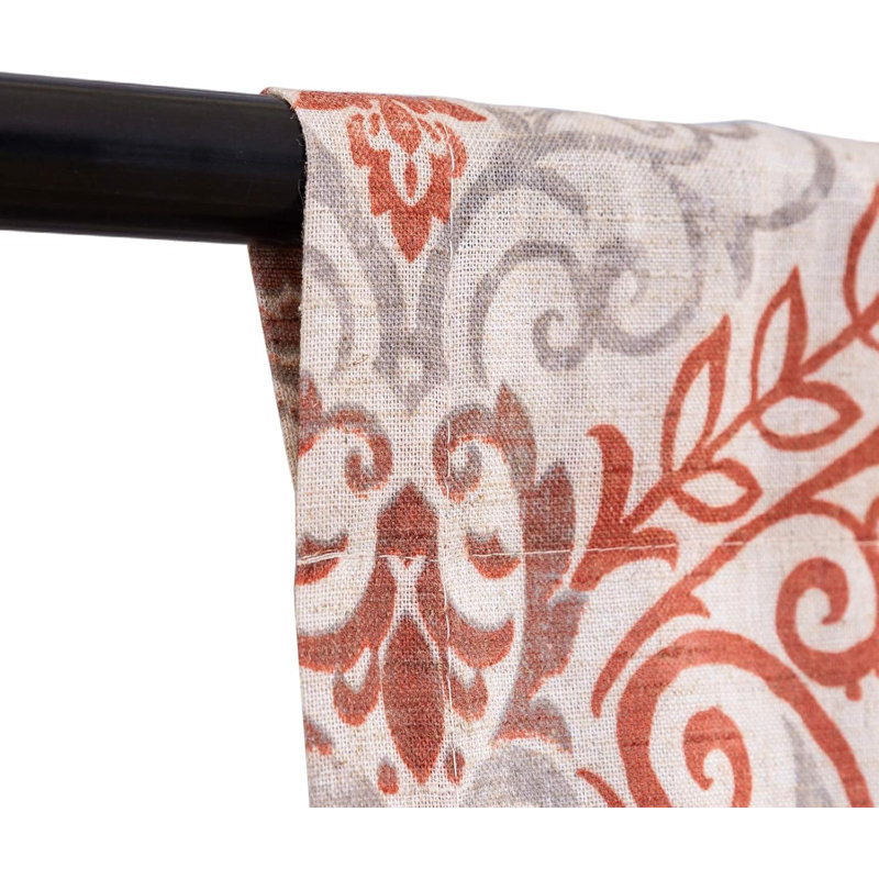 Faux Linen Farmhouse Tie up Valance, Red on Beige, 42" W x 54" L