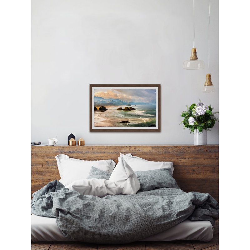 'Haystack Rock Formations' Framed Painting Print, 38 cm H x 45 cm W
