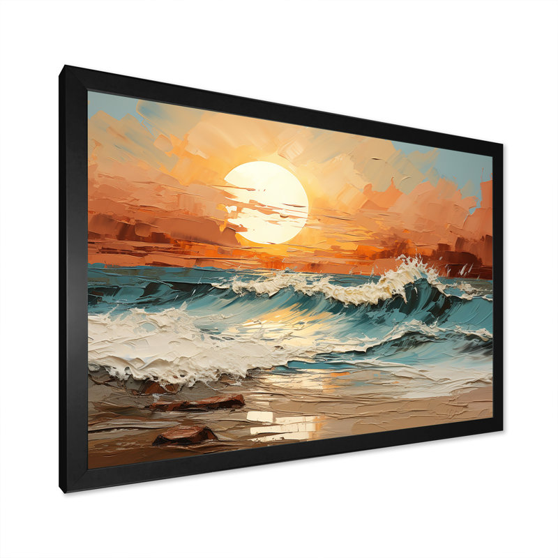 Poff - Décoration murale plage et océan, H 34 po x l 44 po x P 1,5 po, Cadre simple noir