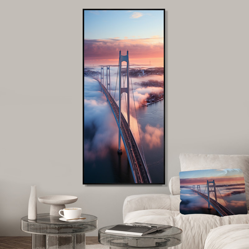 "Blue and Pink Bridge Sunset Views 3", Cadre flottant noir, H 60 po x l 28 po x P 1,5 po