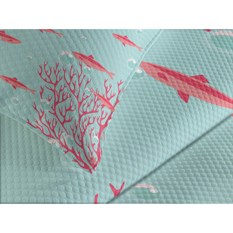 Queen Blue Coral Reef Quilted Bedspread Set