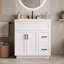 Meuble-lavabo avec lavabo en résine, 2 tiroirs à fermeture amortie, tablette réglable et dos ouvert pour faciliter l'accès à la plomberie.-1105955125