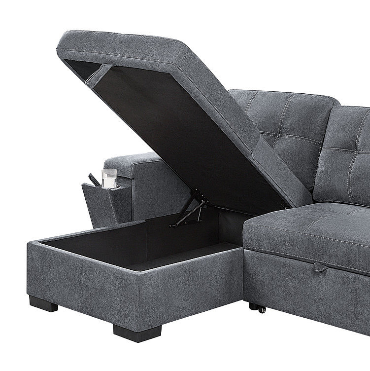 Canapé-lit modulaire réversible en tissu tissé l 95 po avec porte-gobelet de rangement et poches