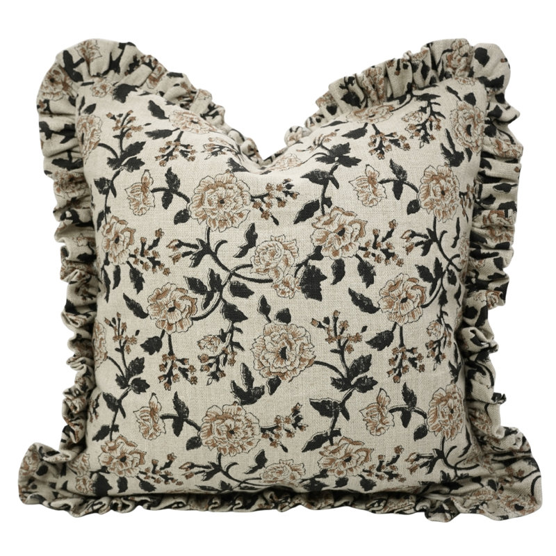 Coussin en lin fait à la main avec housse de coussin Fabividine Boho - Rameshwaram, 24 x 24 pouces
