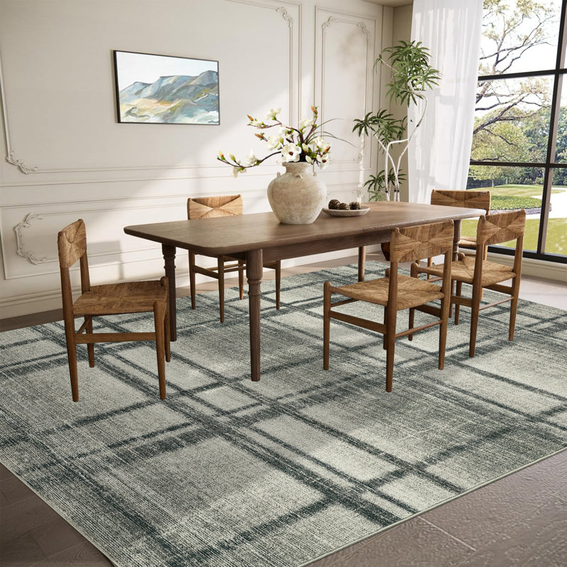 Tapis écossais lavable à la machine avec envers antidérapant, Brun vert, 9 x 12 pi