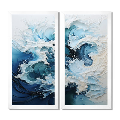 Coastal Waves Rhythmic Coastal - Coastal Waves, art mural pour le salon, ensemble de 2 impressions sur toile côtières multicolores