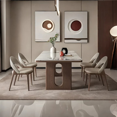 Rock board solid wood dining table and chair set