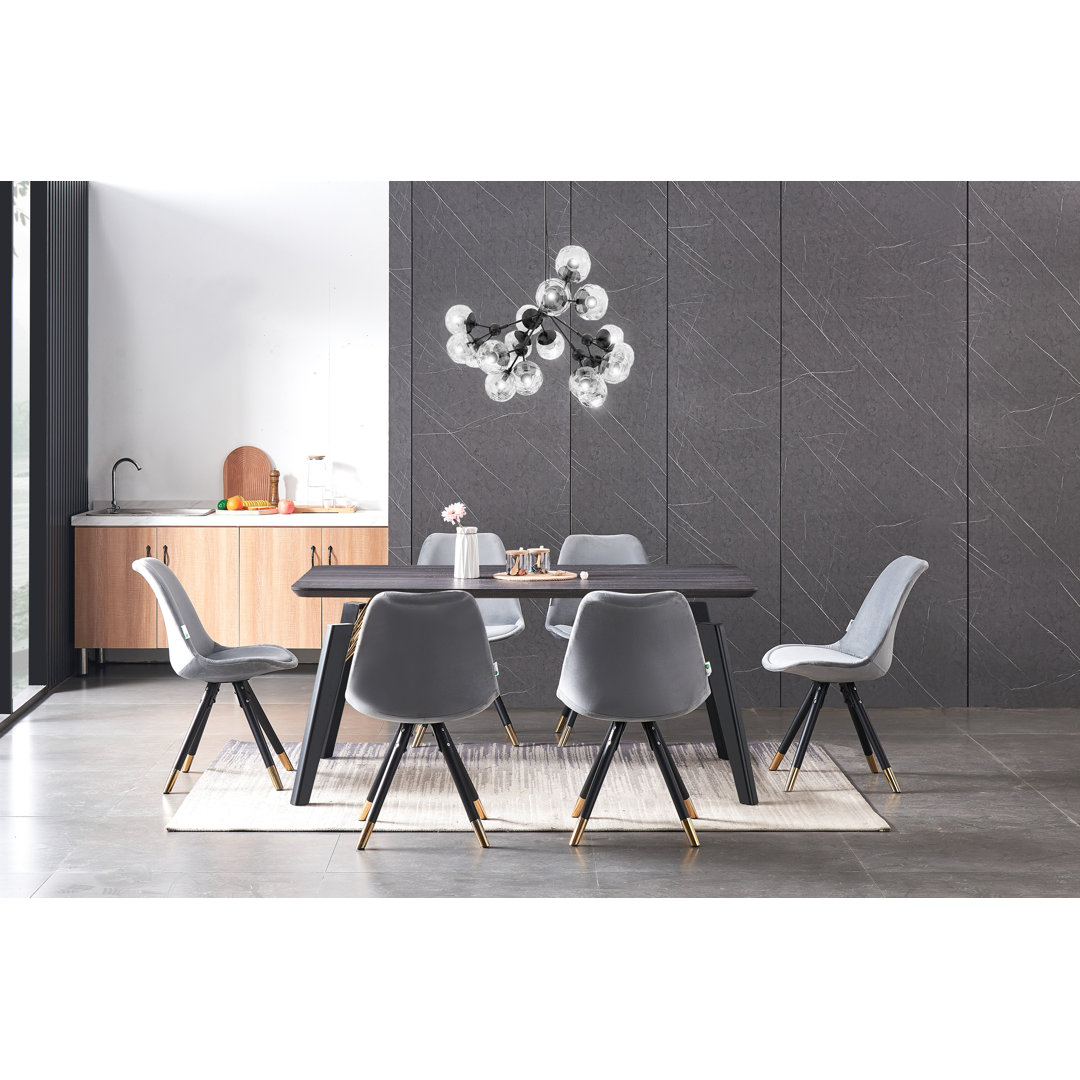 Guillermina 6 Person Dining set - a Rectangular Wooden Dining Table with Metal Legs and a Set of 6 Quilted Velvet Dining Chairs for Dining Room - Mode