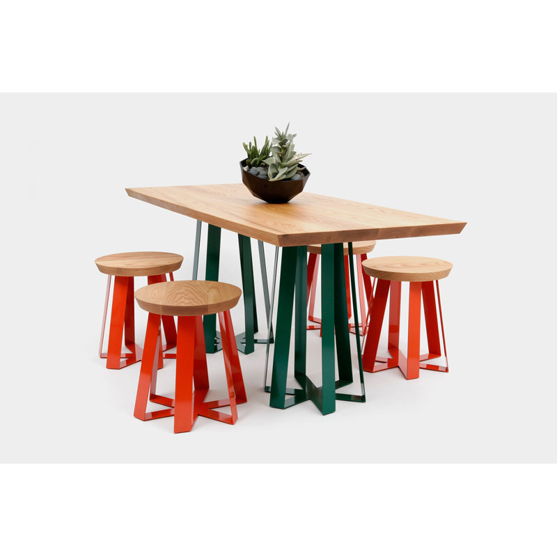 ARS Solid Wood Accent Stool, Orange, Oak