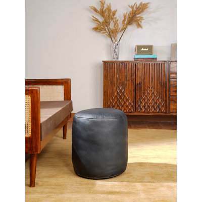 POUF EN CUIR FABRIQUÉ À LA MAIN ÉCONOMIQUE ET ÉPUISÉ - Conception uni uni, cuir de buffle Genunie, rembourrage en coton recyclé, assise pour le salon, la salle d'étude, le patio et le bureau