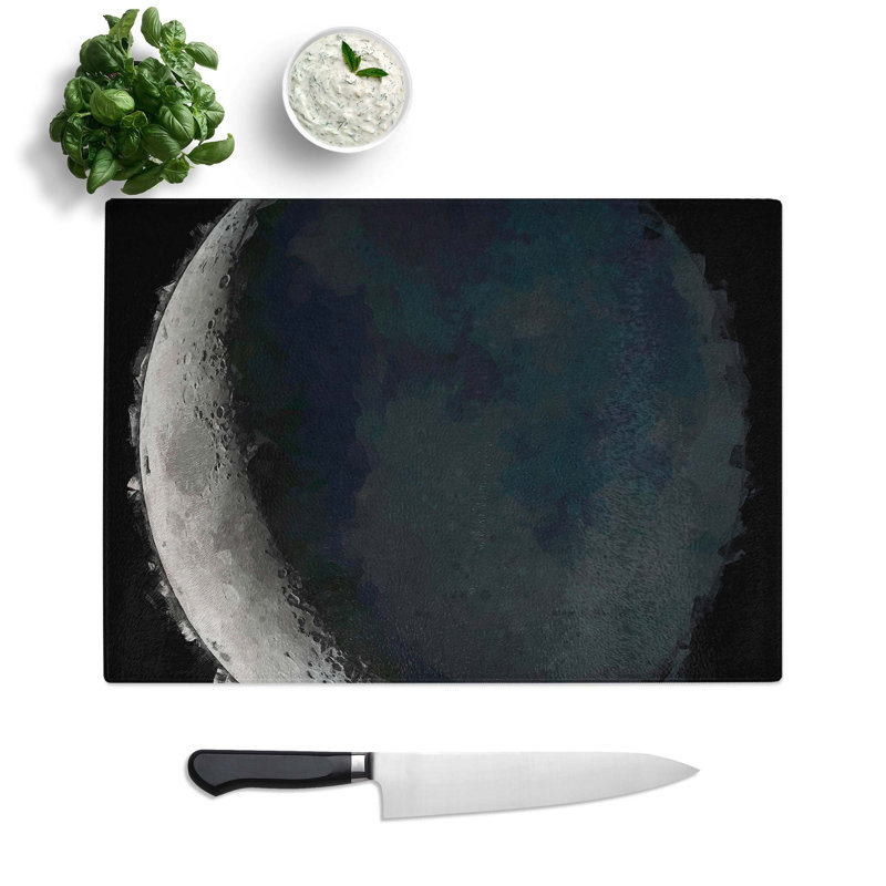 Tempered Glass Crescent Moon Shadow Chopping Board, 39 cm W x 28.5 cm L