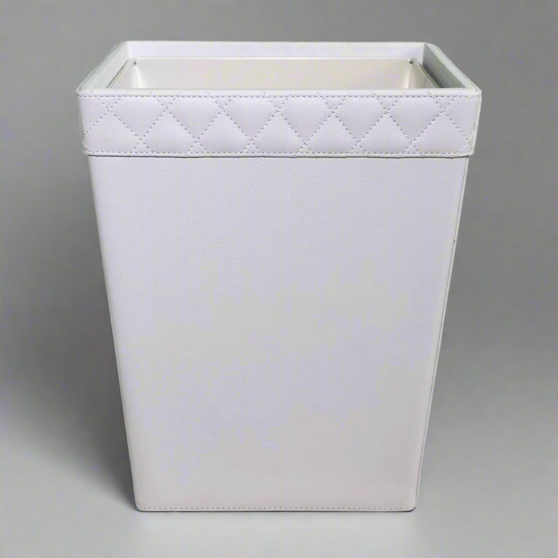White Tufted Leather Bin