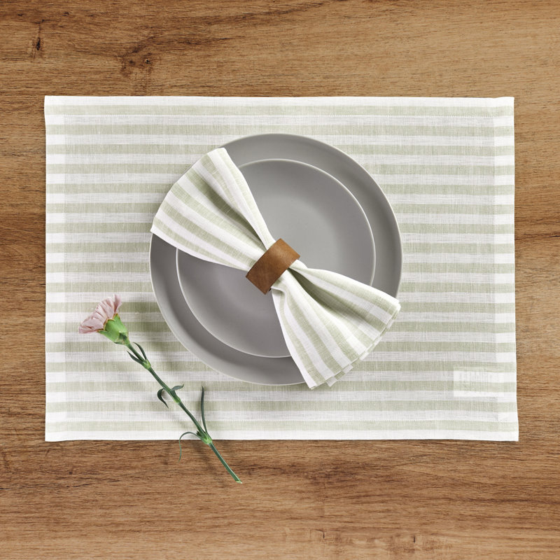 Amalfi Stripe - 100% Pure Linen Dinner Napkins, Sage/White