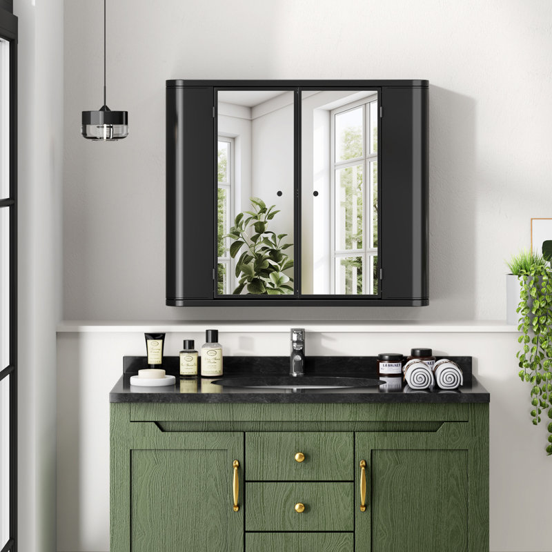 Armoire de salle de bain avec miroir, Noir