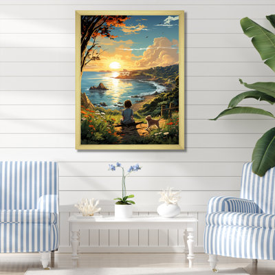 Sunrise Kid with Best Friend Dog II - art mural bord de mer tropical