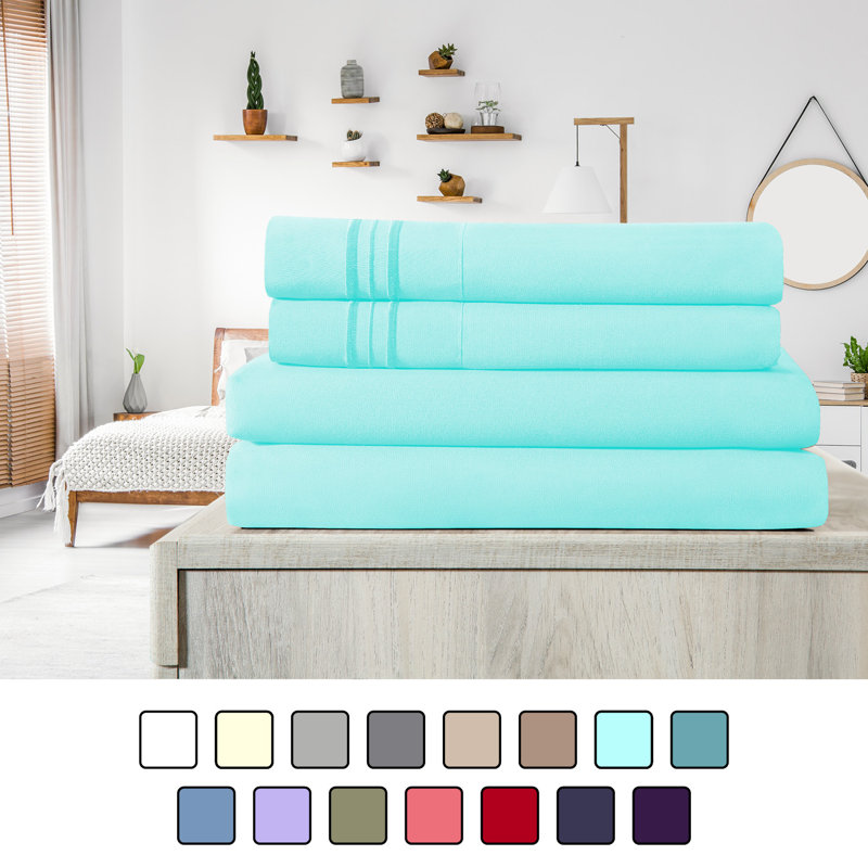 Ensemble de draps en micro-fibre, Ensemble de draps pour lit simple + drap-housse + , Aqua