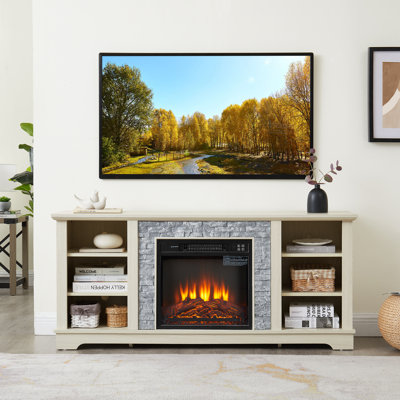 Meuble télé avec foyer électrique en pierre Mantel