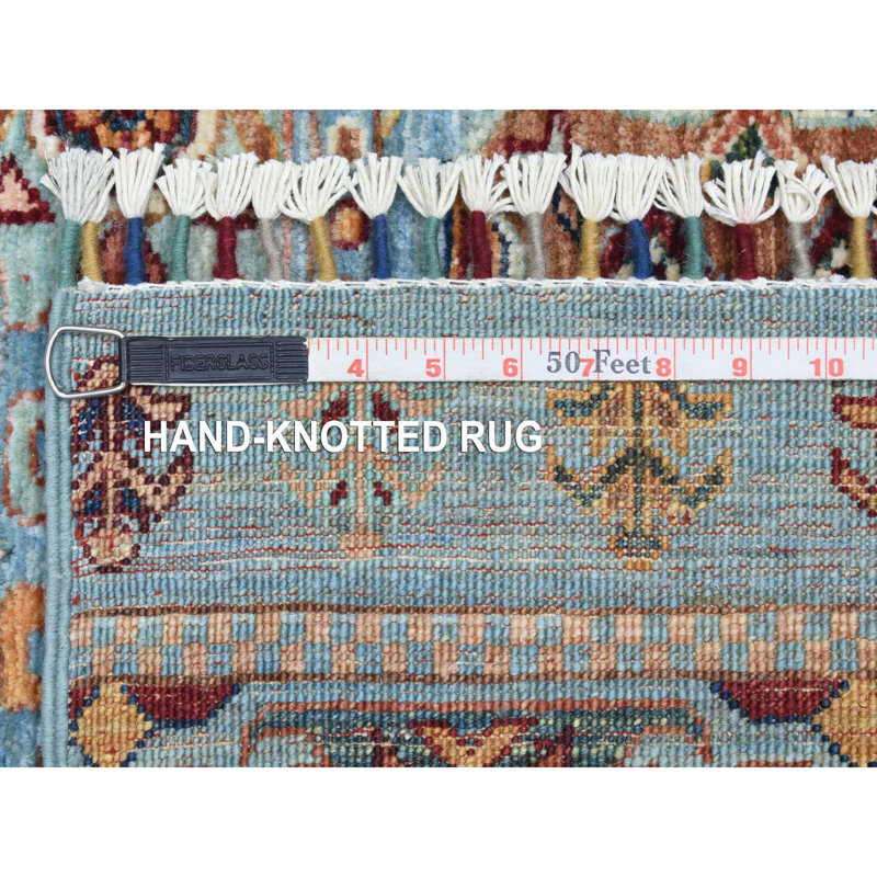Tapis de couloir bleu en laine noué à la main 2 pi 9 po x 9 pi 10 po Super Kazak Khorjin F38E453DA64A402793E6F45492E2FA64
