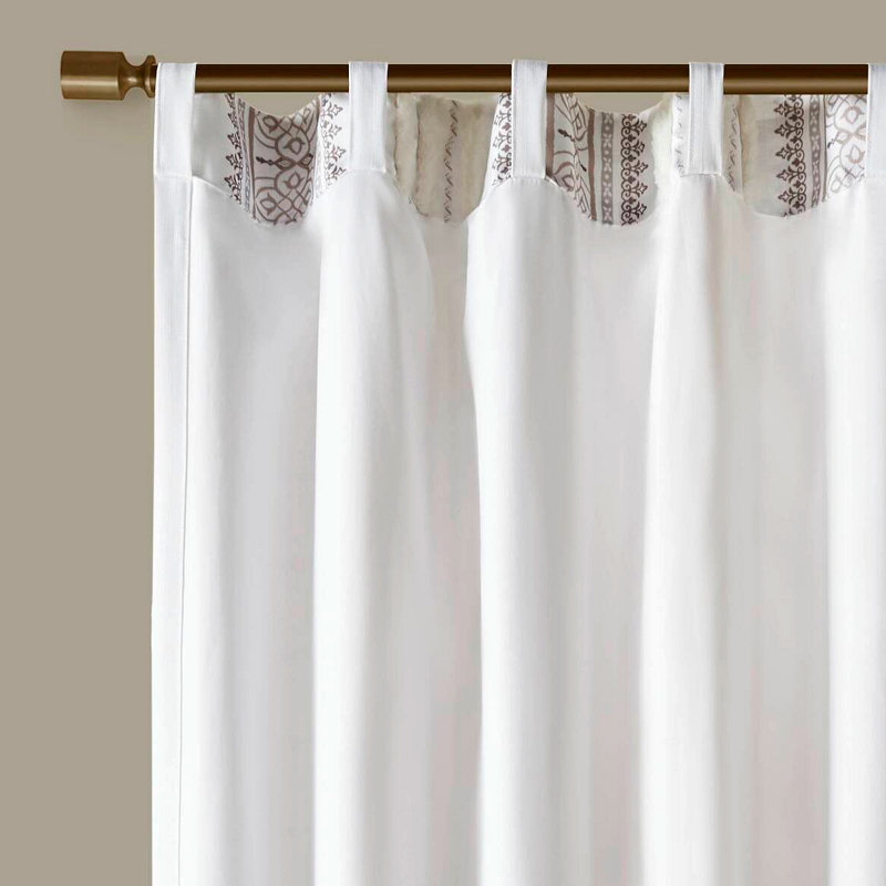 Panneau de rideau imprimé poly avec rayure et doublure touffetées 50 x 84 po, Beige, L 50,05 po x L 84,05 po