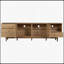 Meuble télé pour grands téléviseurs Boho, centre de divertissement avec rangement ouvert et tiroirs, console multimédia en bois avec rotin véritable