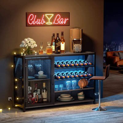 Peridan Rustic Bar Cabinet with Storage Perfect for Wine Lovers & Home Bars