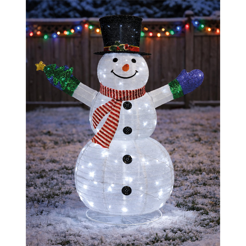 120cm Warm White LED Fold Snowman with Flash Outdoor Decoration with Flash Timer