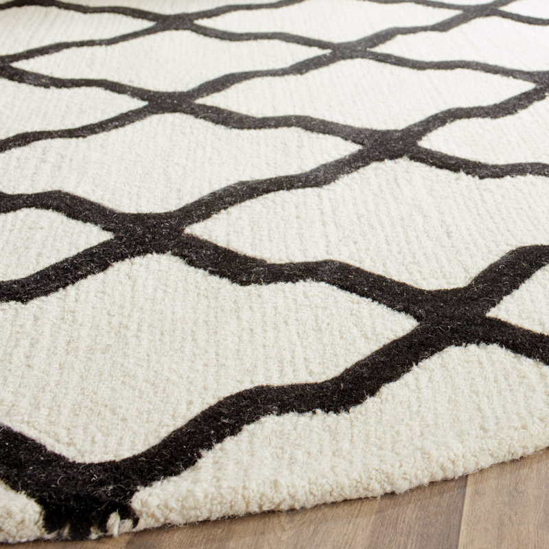 Cannen Hand Tufted Wool Geometric Rug, Round 6', Ivory/Black