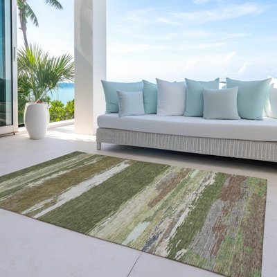 Machine Washable Indoor/Outdoor Christain ACN1284 Olive Rug