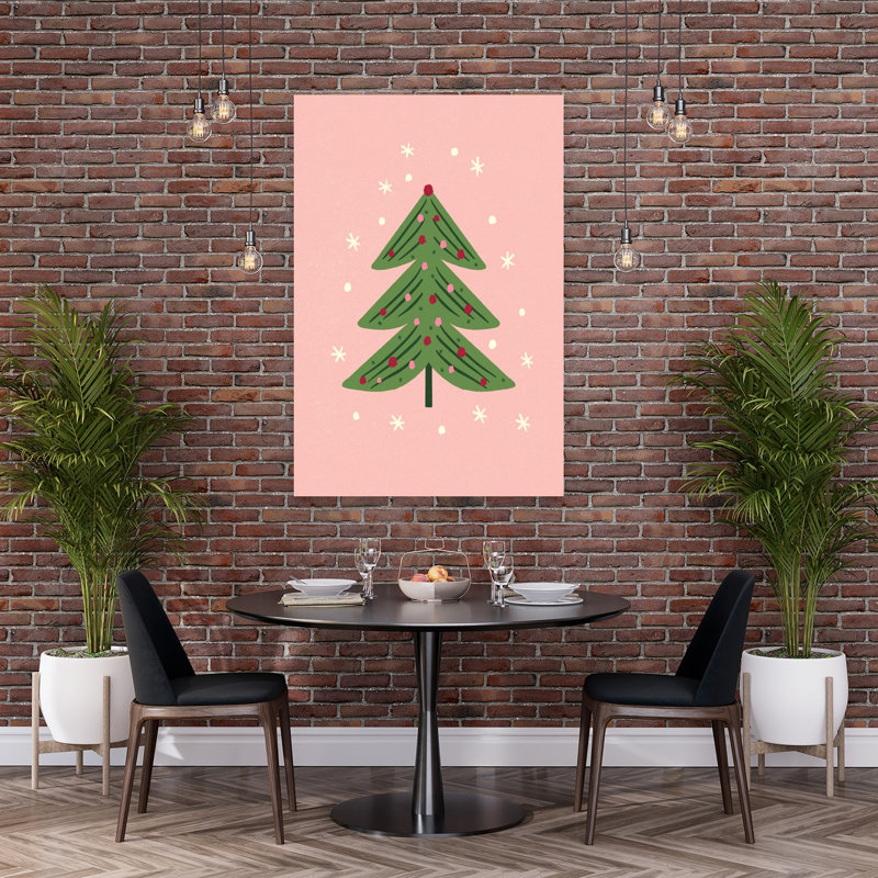 Whimsical Pink Christmas Tree Modern Abstract Christmas Tree Winter Landscape Wall Art Print 1 Piece Wrapped Canvas Wall Art
