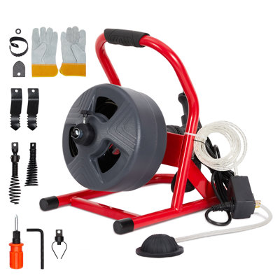 Drain Cleaner Machine 50Ft x 5/16 pouces tarière électrique professionnelle interrupteur au pied avec 6 couteaux Gant de drain tarière nettoyeur d'égout pour tuyaux 3/4 à 3 pouces